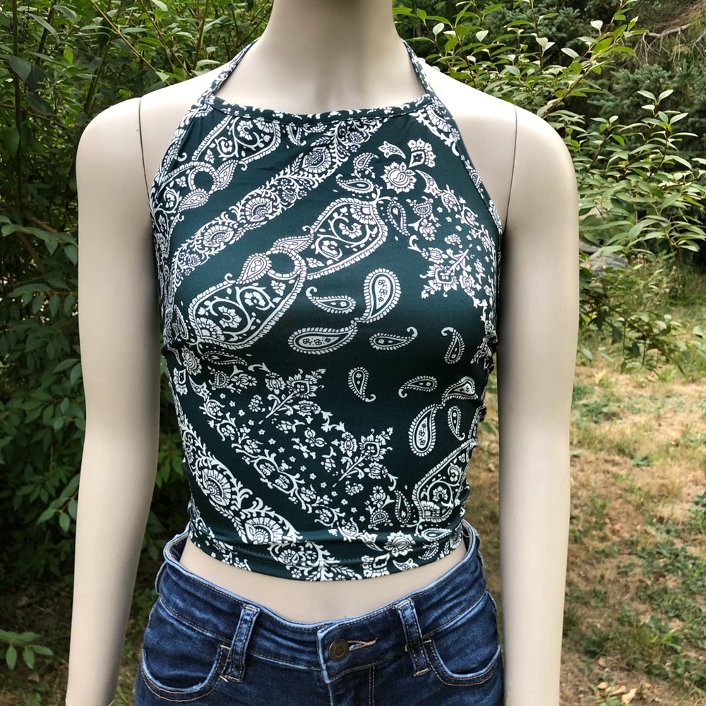 Green Paisley Crop Top